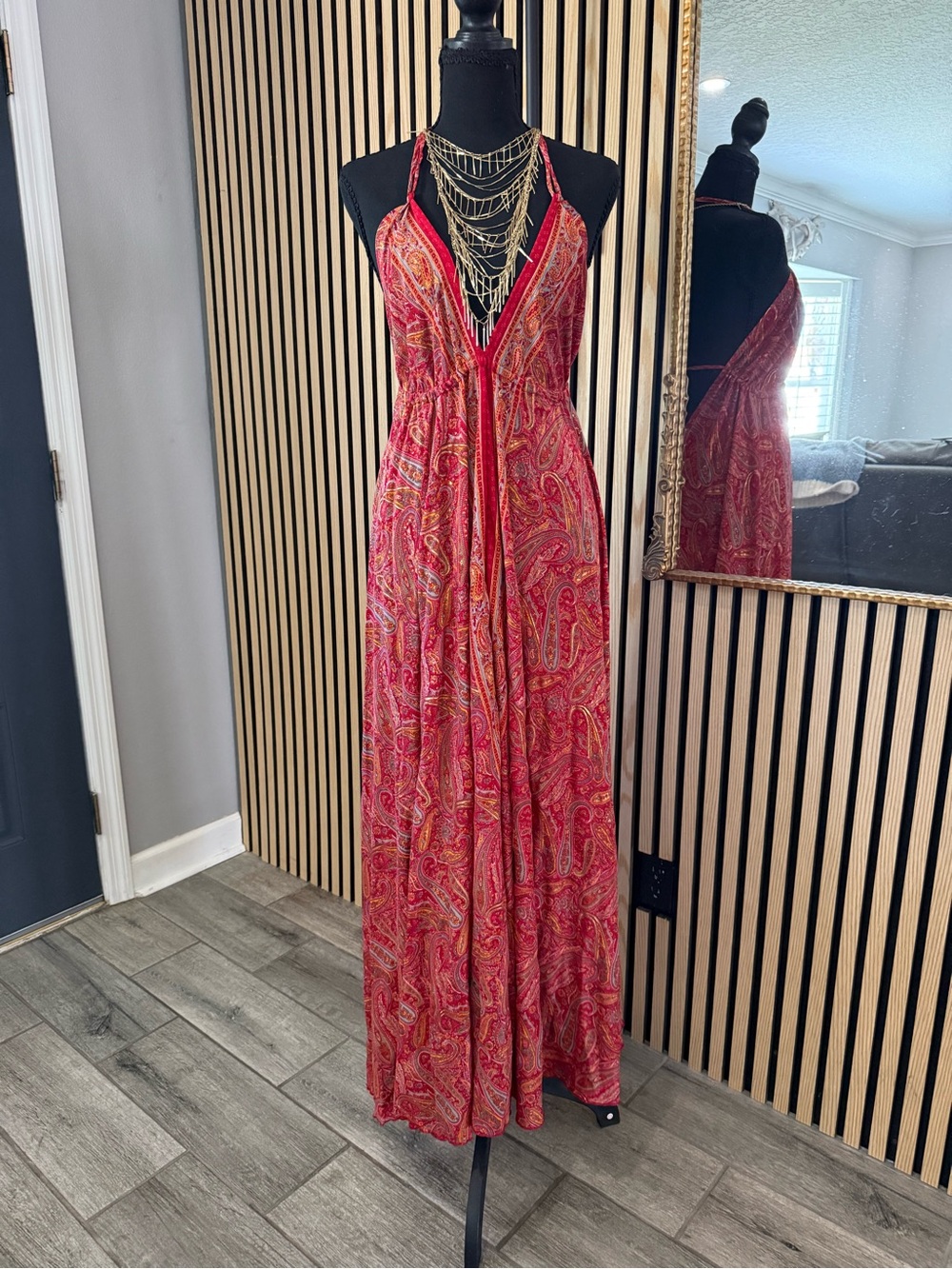 Red Paisley Halter Maxi Dress - Elegant Summer Style